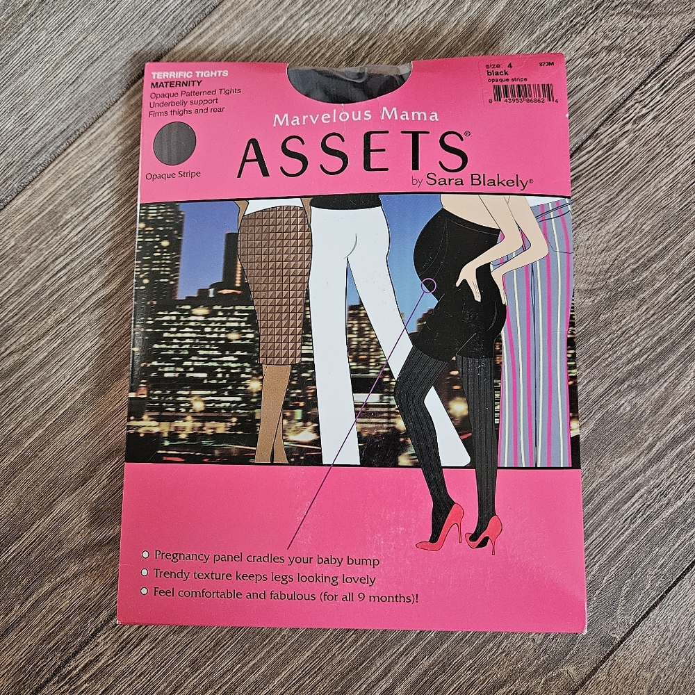 Assets by Sara Blakely Marvelous Mama Maternity Tights Black Opaque Stripe